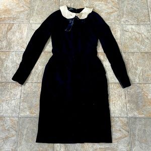“Wednesday Adams” Small vintage Black Dress with White Silk Collar